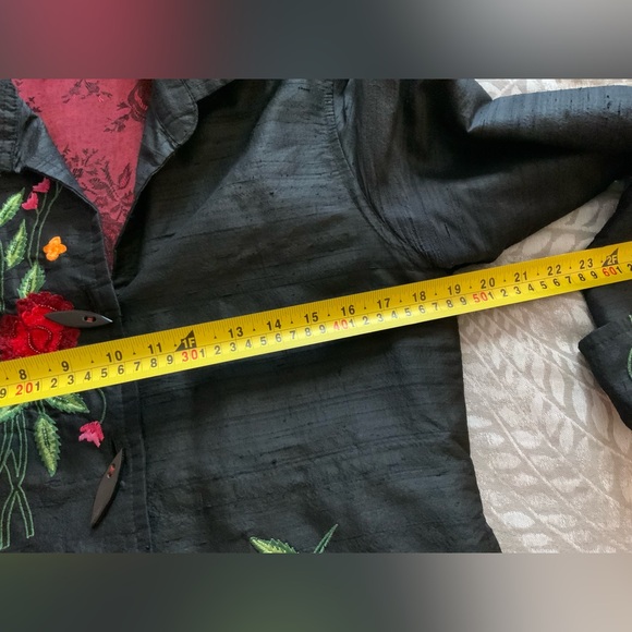 Floral Embroidered Silk  Black Blouse - Picture 8 of 11